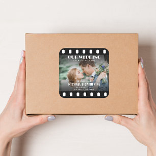 Movie Poster Film Reel Wedding Save The Date Square Sticker