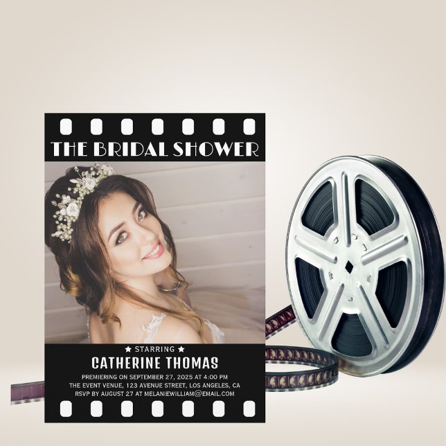 Movie Poster Film Strip Black White Bridal Shower Invitation (Creator Uploaded)