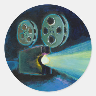 Movie projector colourful expressive painting art classic round sticker