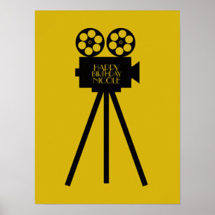 Movie Projector Hollywood Happy Birthday Poster
