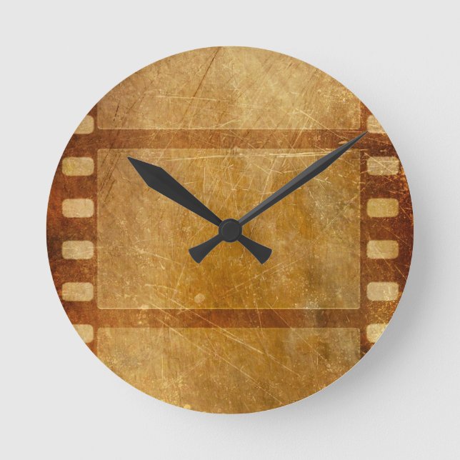 MOVIE REEL OLD-FASHIONED GRUNGE GOLD BACKGROUND DI ROUND CLOCK (Front)
