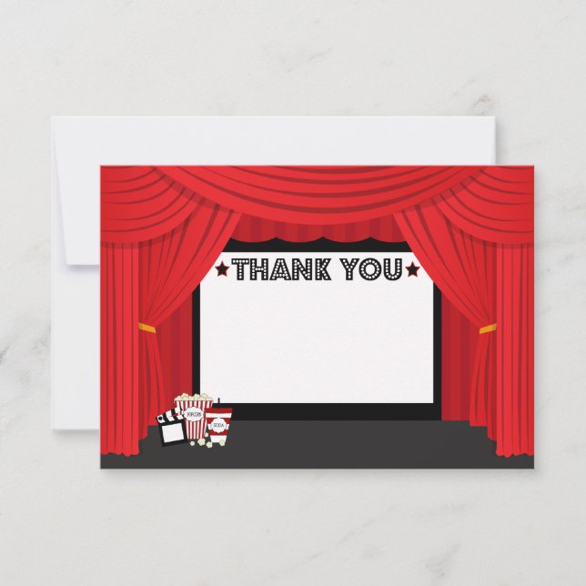 Movie screen and curtain birthday thank you card (Front)