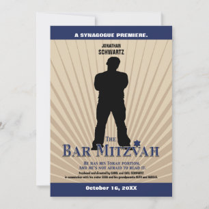 Movie Star Bar Mitzvah Invitation Tan Navy