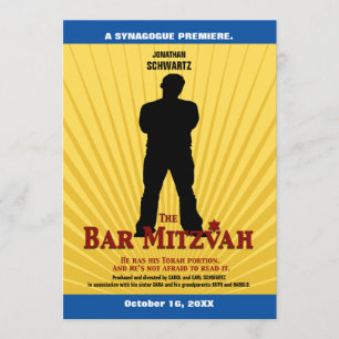 Movie Star Bar Mitzvah Invitation Yellow Blue