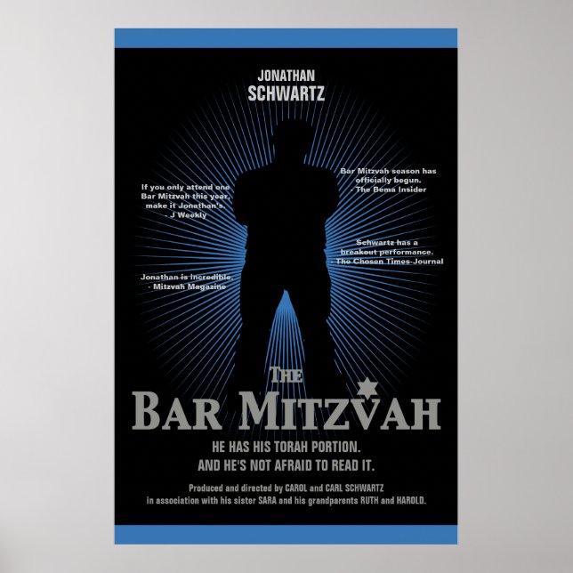 Movie Star Bar Mitzvah Poster Black Navy Blue (Front)