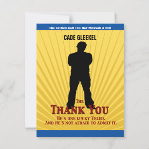 Movie Star Bar Mitzvah Thank You Card Yellow Blue
