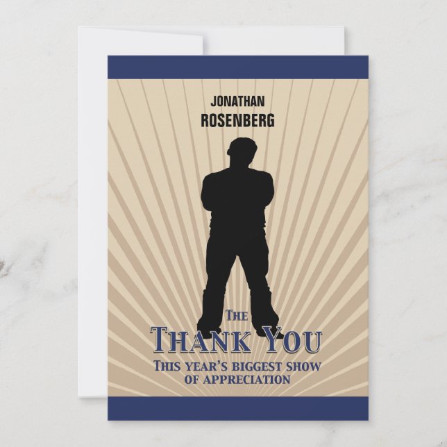 Movie Star Bar Mitzvah Thank You Tan Navy Blue Card (Front)