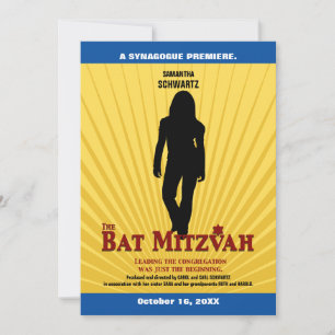 Movie Star Bat Mitzvah Invitation Yellow Blue