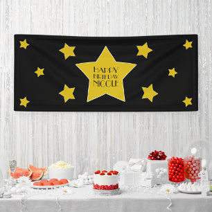 Movie Star Birthday Black And Gold Stars Banner