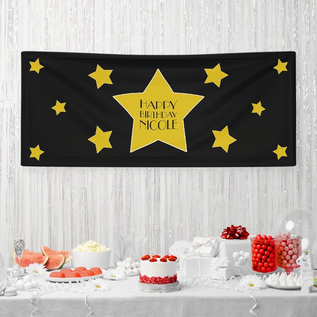 Movie Star Birthday Black And Gold Stars Banner (Creator Uploaded)