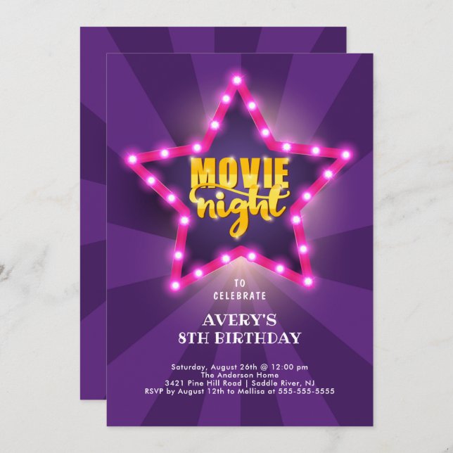 Movie Star Birthday Invitation (Front/Back)
