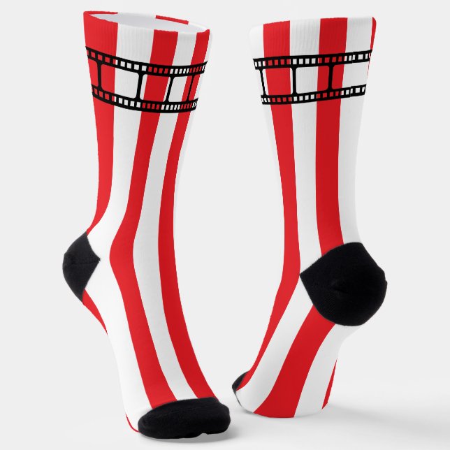 Movie Theater Cinema Lover Stripes and Clap Board Socks (Angled)