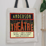 Movie Theater Marquee Home Cinema | Custom Name Tote Bag<br><div class="desc">Enjoy family movie night in style with this original theater / theater tote bag. Made to look like a retro cinema marquee with faux lights and lots of sparkle, this personalized design is the perfect ritzy accessory for any movie buff. The main color scheme is red, gold and black. All...</div>