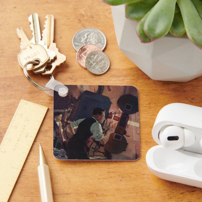 Movie Theater Projectionist, Vintage Business Key Ring (Desk)