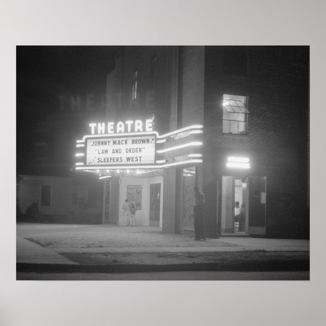Movie Theatre at Night, 1941. Vintage Photo Poster (Front)