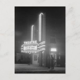 Movie Theatre at Night, Greensboro, Georgia 1940s Postcard