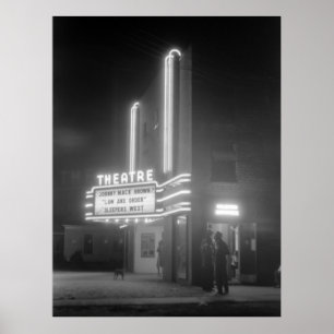 Movie Theatre at Night, Greensboro, Georgia 1940s Poster