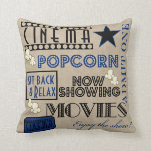 Movie Theatre Cinema  Admit one ticket Pillow-blue Cushion