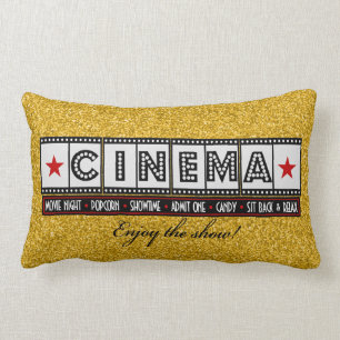 Movie Theatre Cinema Pillow- red accent Lumbar Cushion