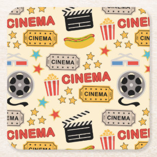 Movie Theatre Fun Pattern Square Paper Coaster