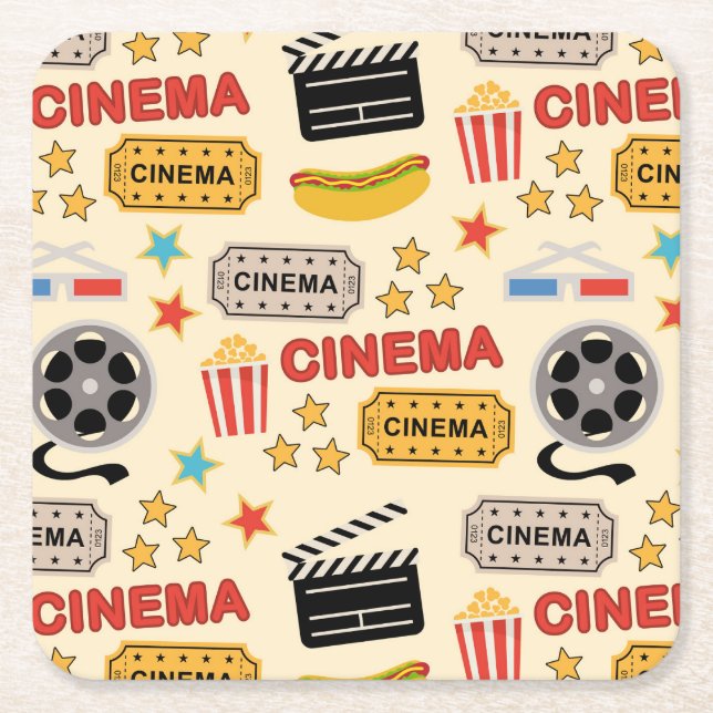 Movie Theatre Fun Pattern Square Paper Coaster (Front)