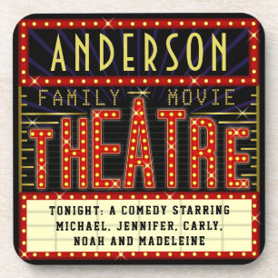 Movie Theatre Marquee Home Cinema   Custom Name Coaster
