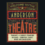 Movie Theatre Marquee Home Cinema | Custom Name Faux Canvas Print<br><div class="desc">Enjoy family movie night in style with this original theatre / theatre faux wrapped canvas wall decor. Made to look like a retro cinema marquee with faux lights and lots of sparkle, this personalised artwork is the perfect ritzy accessory for any movie buff. The main colour scheme is red, gold...</div>