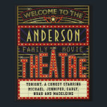 Movie Theatre Marquee Home Cinema | Custom Name Faux Canvas Print<br><div class="desc">Enjoy family movie night in style with this original theatre / theatre faux wrapped canvas wall decor. Made to look like a retro cinema marquee with faux lights and lots of sparkle, this personalised artwork is the perfect ritzy accessory for any movie buff. The main colour scheme is red, gold...</div>