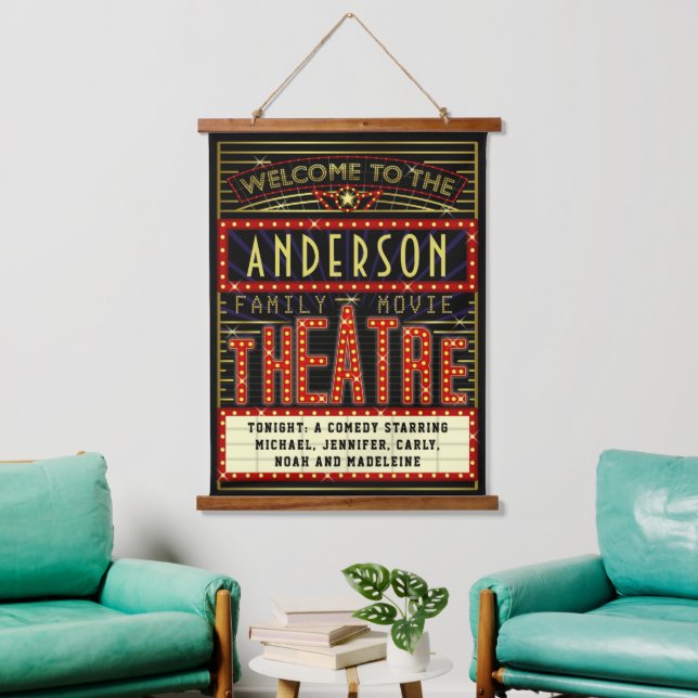 Movie Theatre Marquee Home Cinema | Custom Name Hanging Tapestry (Living Room)