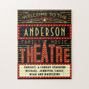 Movie Theatre Marquee Home Cinema   Custom Name Jigsaw Puzzle