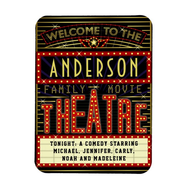 Movie Theatre Marquee Home Cinema | Custom Name Magnet (Vertical)