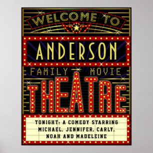 Movie Theatre Marquee Home Cinema   Custom Name Poster