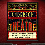 Movie Theatre Marquee Home Cinema | Custom Name Poster<br><div class="desc">Enjoy family movie night in style with this original theatre / theatre wall poster. Made to look like a retro cinema marquee with faux lights and lots of sparkle, this personalised poster is the perfect ritzy accessory for any movie buff. The main colour scheme is red, gold and black. All...</div>