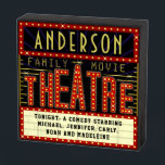 Movie Theatre Marquee Home Cinema | Custom Name Wooden Box Sign<br><div class="desc">Enjoy family movie night in style with this original theatre / theatre square wooden box sign. Made to look like a retro cinema marquee with faux lights and lots of sparkle, this personalised design is the perfect ritzy accessory for any movie buff. The main colour scheme is red, gold and...</div>