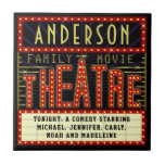 Movie Theatre Marquee Home Cinema | Personalised Ceramic Tile<br><div class="desc">Enjoy family movie night in style with this original theatre / theatre tile drink coaster. Made to look like a retro cinema marquee with faux lights and lots of sparkle, this personalised design is the perfect ritzy accessory for any movie buff. The main colour scheme is red, gold and black....</div>