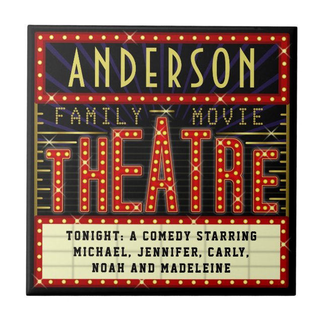Movie Theatre Marquee Home Cinema | Personalised Ceramic Tile (Front)