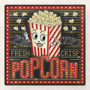 Movie Theatre Marquee Home Cinema Popcorn Custom Glass Coaster