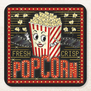 Movie Theatre Marquee Home Cinema Popcorn Custom Square Paper Coaster