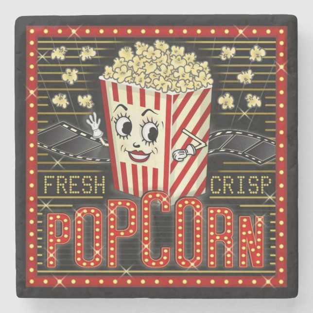 Movie Theatre Marquee Home Cinema Popcorn Custom Stone Coaster (Front)