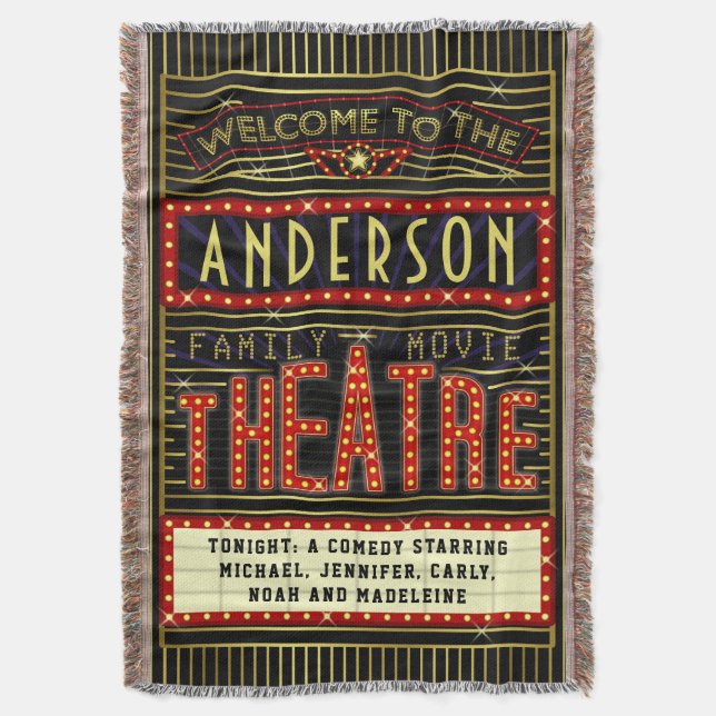 Movie Theatre Marquee Home Theatre Cinema | Name Throw Blanket (Front Vertical)