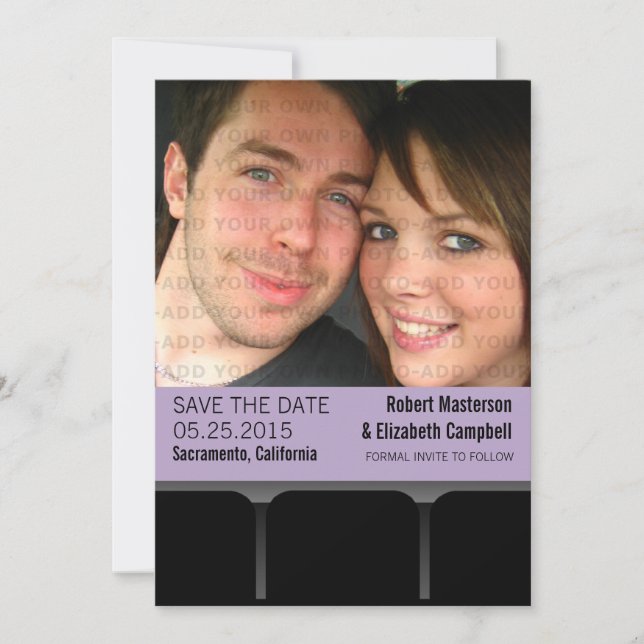 Movie Theatre Photo Save the Date Invite, Lilac (Front)