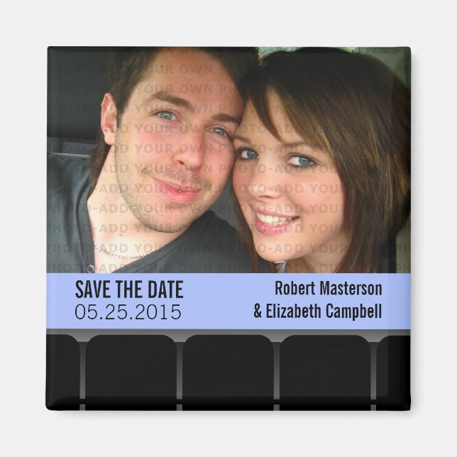 Movie Theatre Photo Save the Date Magnet, Blue Magnet (Front)