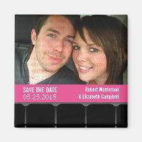 Movie Theatre Photo Save the Date Magnet, Magenta