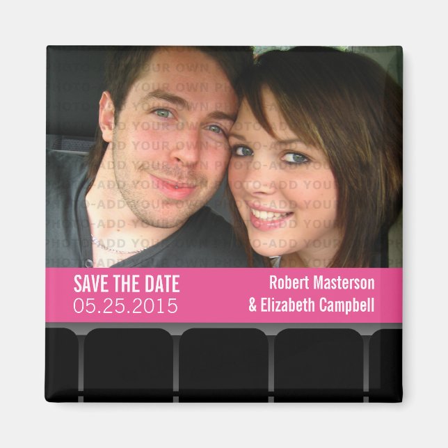 Movie Theatre Photo Save the Date Magnet, Magenta Magnet (Front)