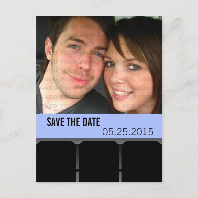 Movie Theatre Photo Save the Date Postcard, Blue Announcement Postcard (Front)