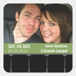 Movie Theatre Photo Save the Date Stickers, Green Square Sticker