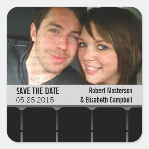 Movie Theatre Photo Save the Date Stickers, Grey Square Sticker