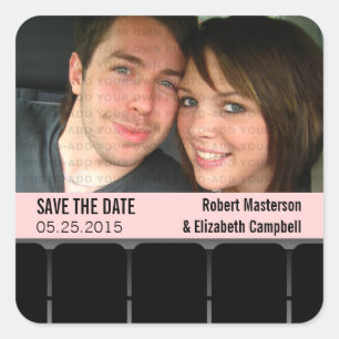 Movie Theatre Photo Save the Date Stickers, Pink Square Sticker