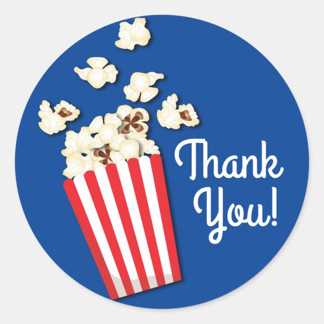 Movie Theatre Popcorn Birthday Party Thank You Classic Round Sticker (Front)