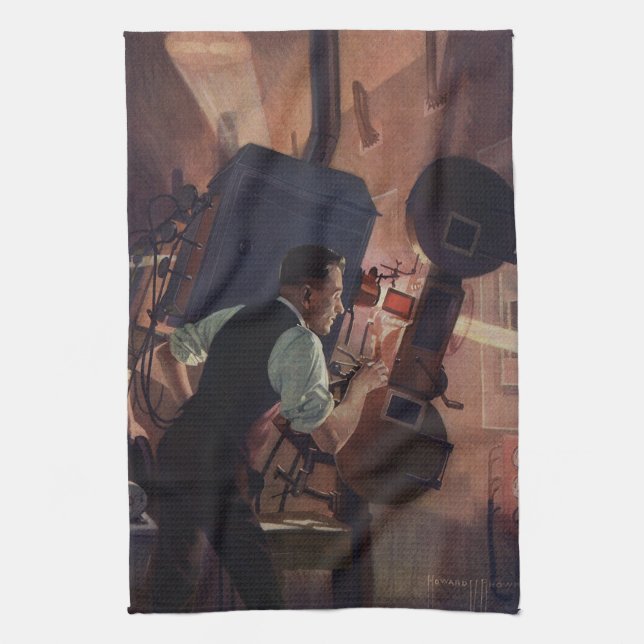 Movie Theatre Projectionist, Vintage Business Tea Towel (Vertical)